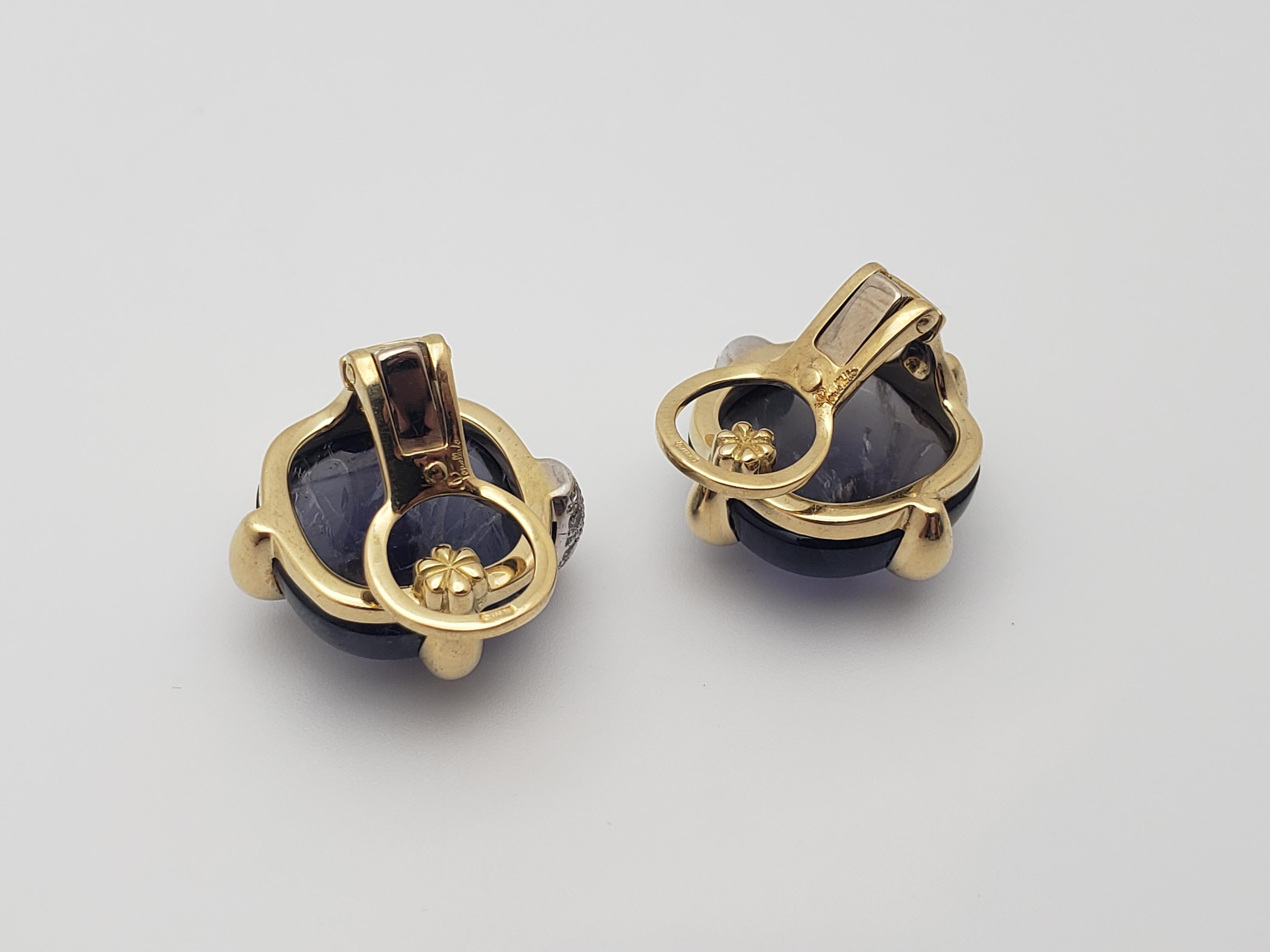 Boucles d'oreilles en or jaune 18 carats IGI Certified Pomellato 30 CT Violet Iolite Diamond Unisexe en vente