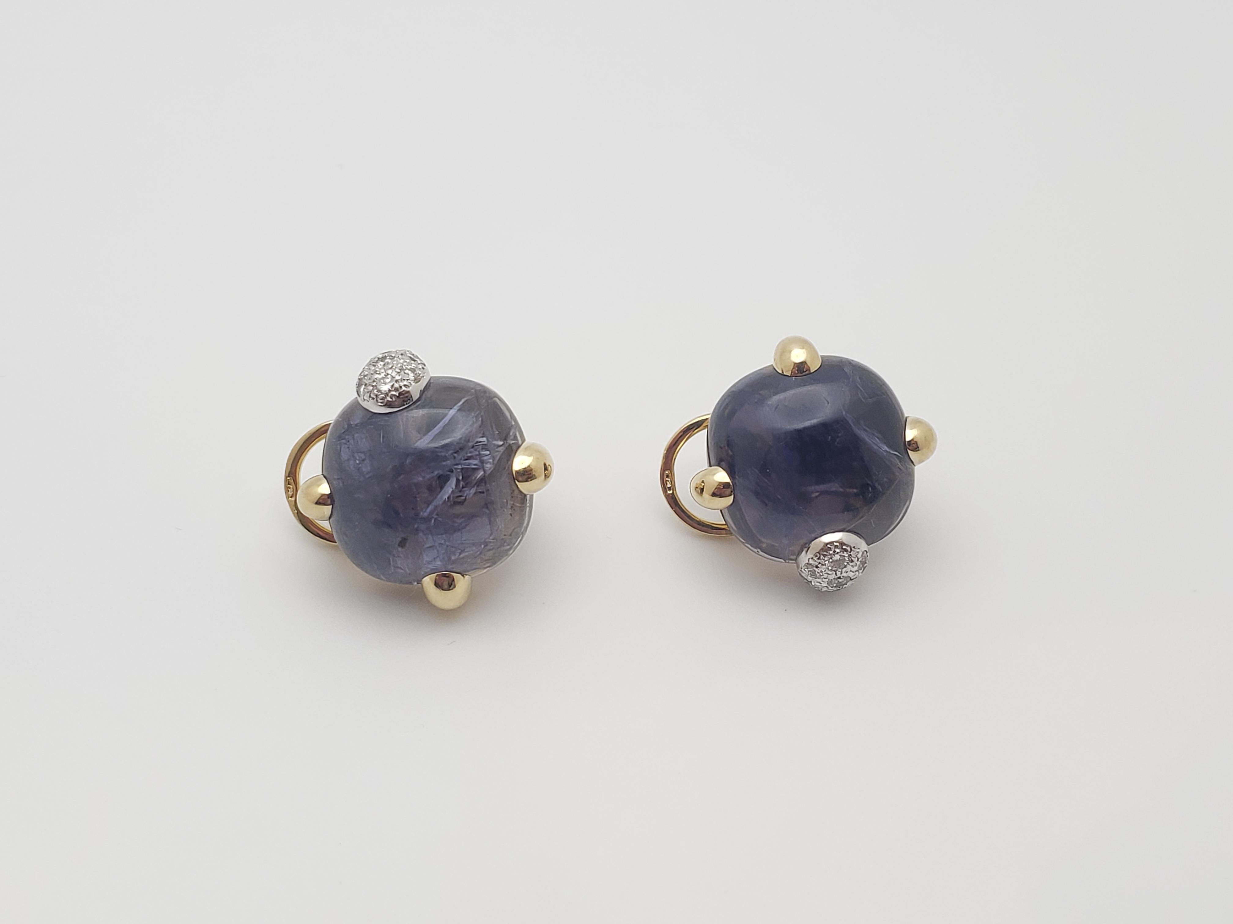Boucles d'oreilles en or jaune 18 carats IGI Certified Pomellato 30 CT Violet Iolite Diamond en vente 2