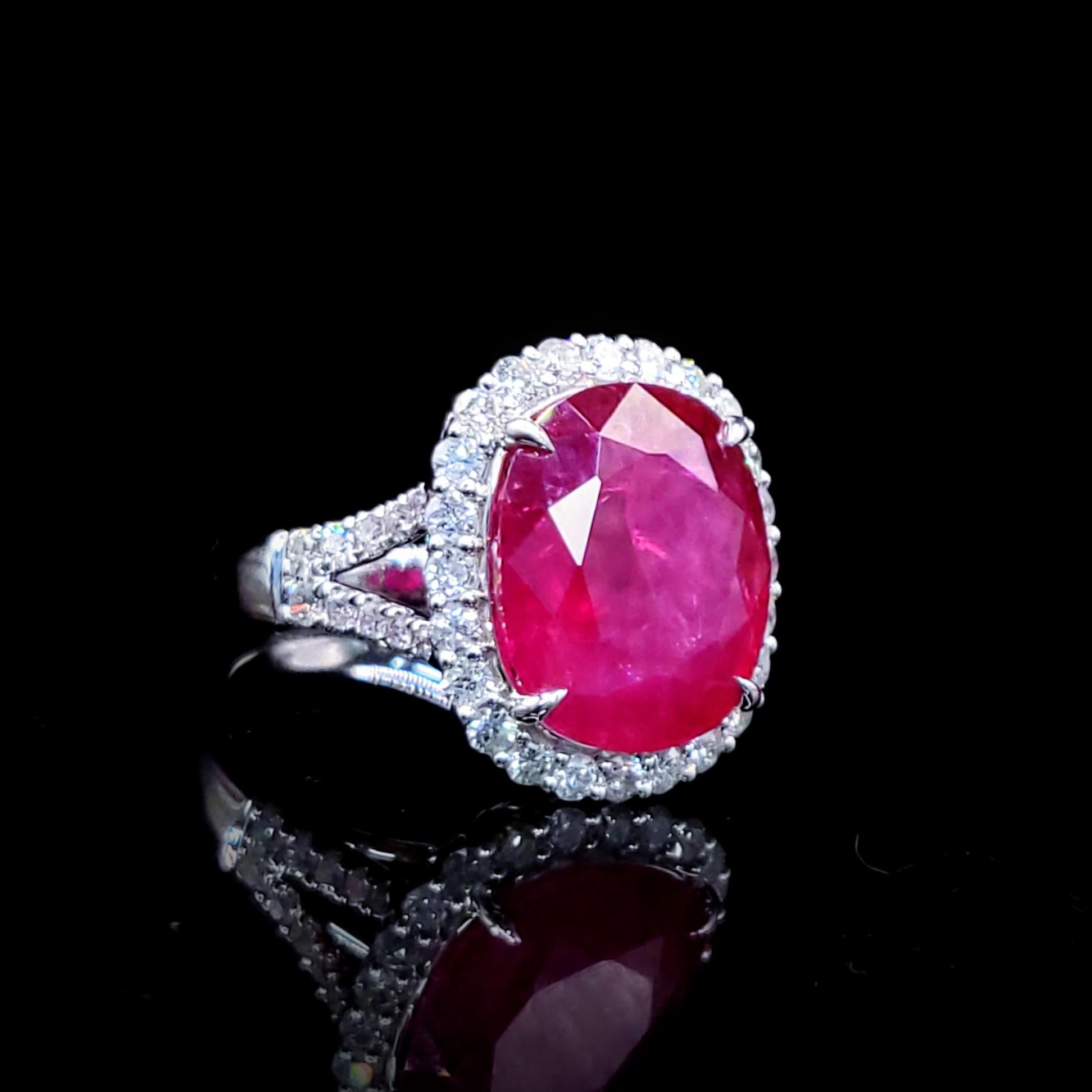 IGI-zertifizierter seltener 11,96 Karat Rubin- und Diamantring aus 18 Karat Weißgold im Angebot 8