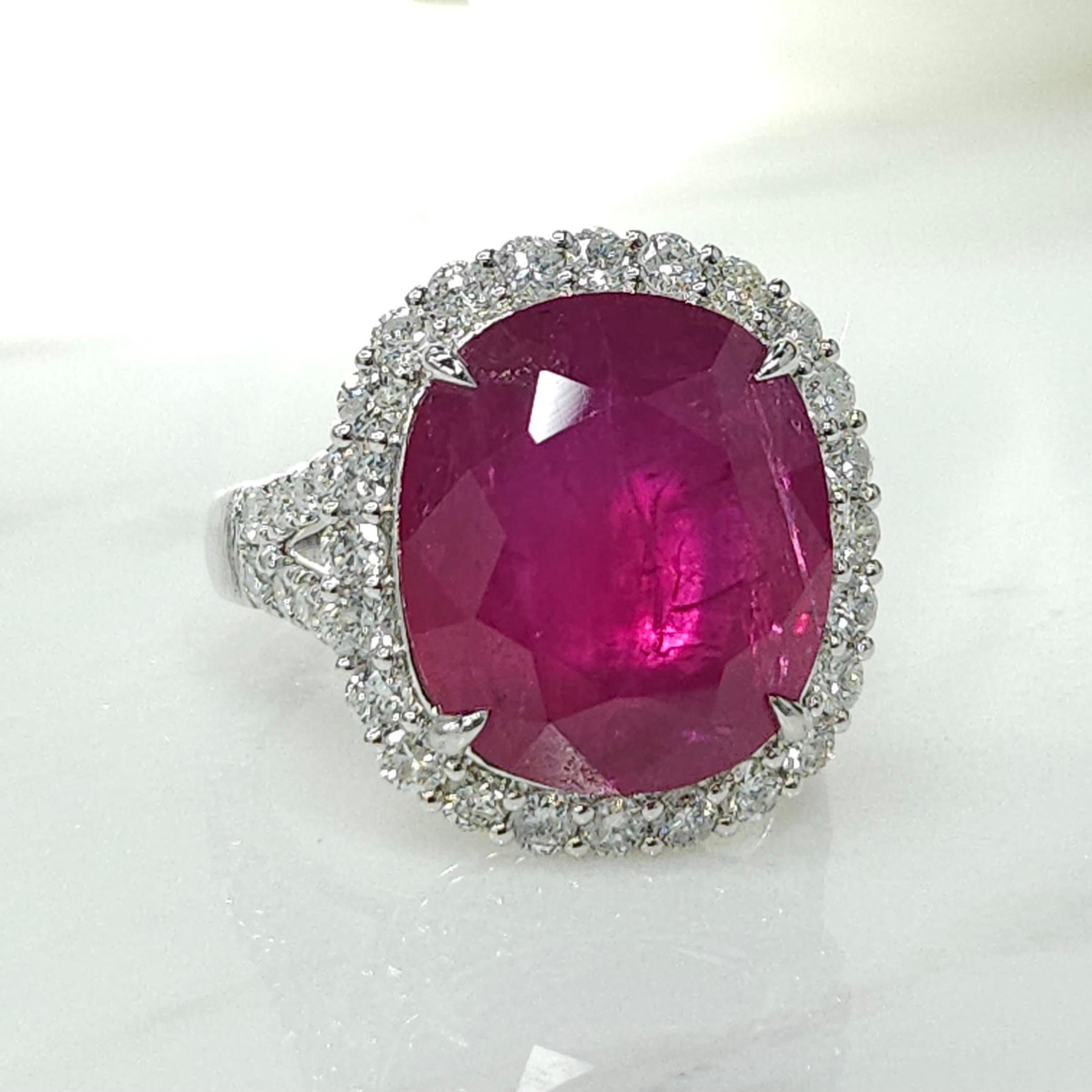 Modern IGI Certified Rare 11.96 Carat Ruby & Diamond Ring in 18K White Gold For Sale