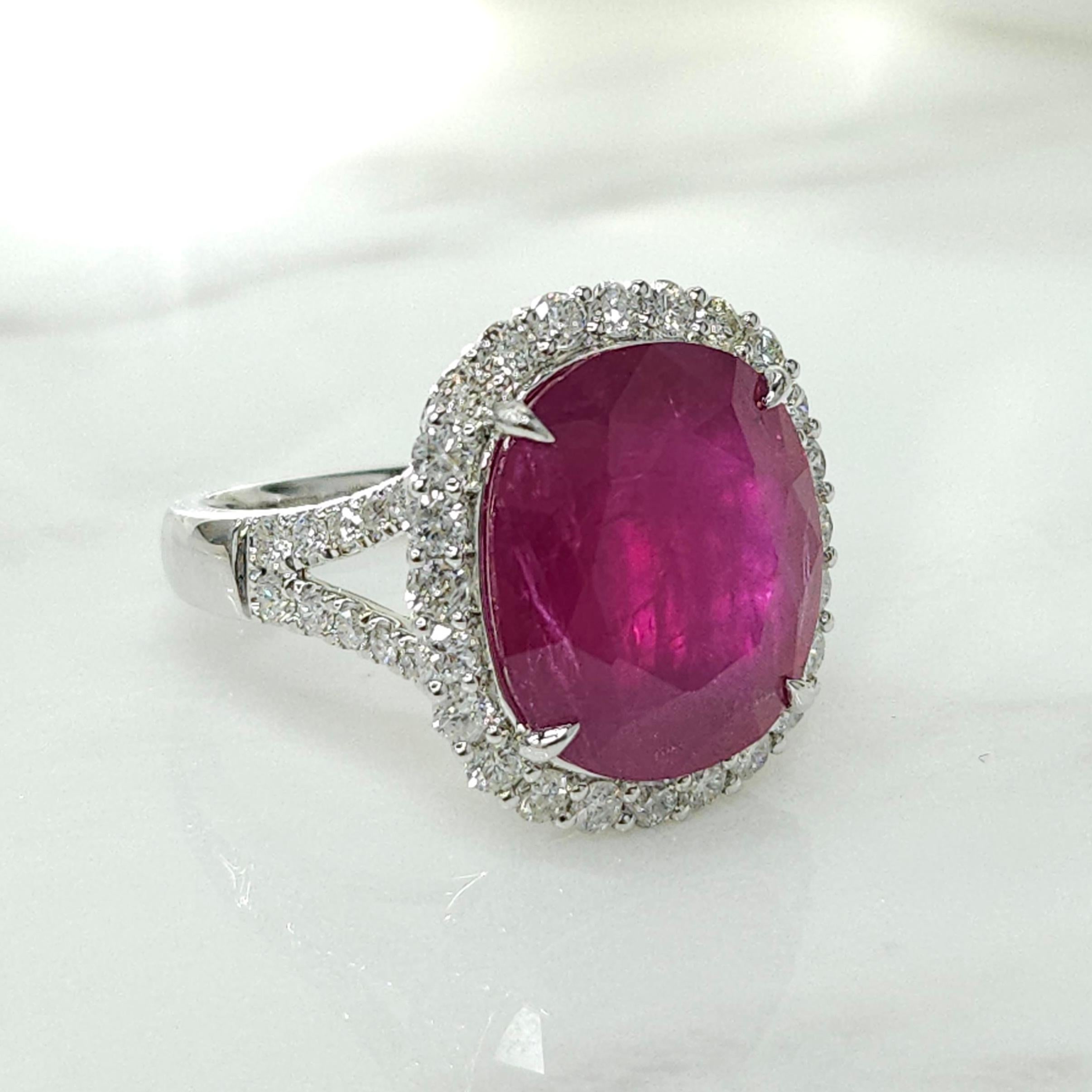Women's IGI Certified Rare 11.96 Carat Ruby & Diamond Ring in 18K White Gold For Sale