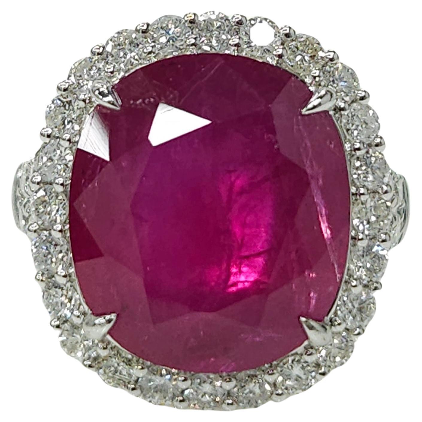 Anello con rubino e diamante da 11,96 carati, certificato IGI, in oro bianco 18K
