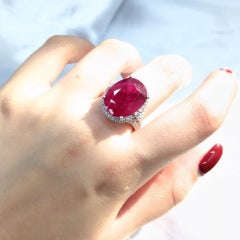IGI Certified Rare 14.13 Carat Burma Ruby & Diamond Ring in 18K White Gold