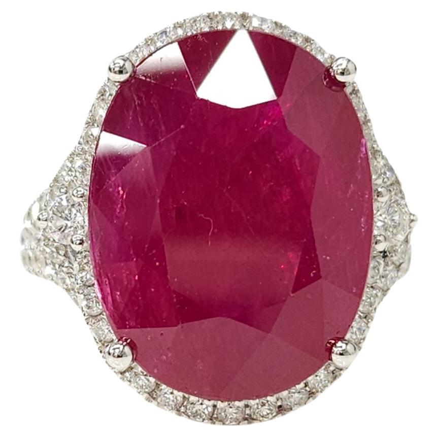 IGI Certified Rare 14.13 Carat Burma Ruby & Diamond Ring in 18K White Gold For Sale