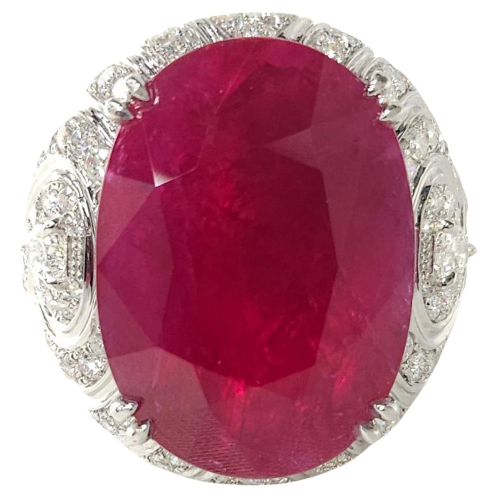IGI Certified Rare 25.49 Carat Burma Ruby & Diamond Ring in 18K White Gold For Sale