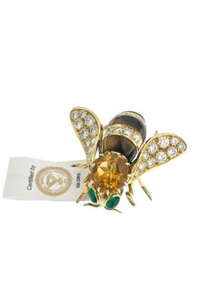 IGI Certified René Kreiss Bee Brooche Yellow Gold and Gemstones