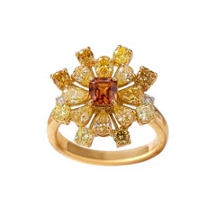 Bague certifiée IGI sertie de diamants naturels de couleur fantaisie taillés en rosette, en or 18 carats