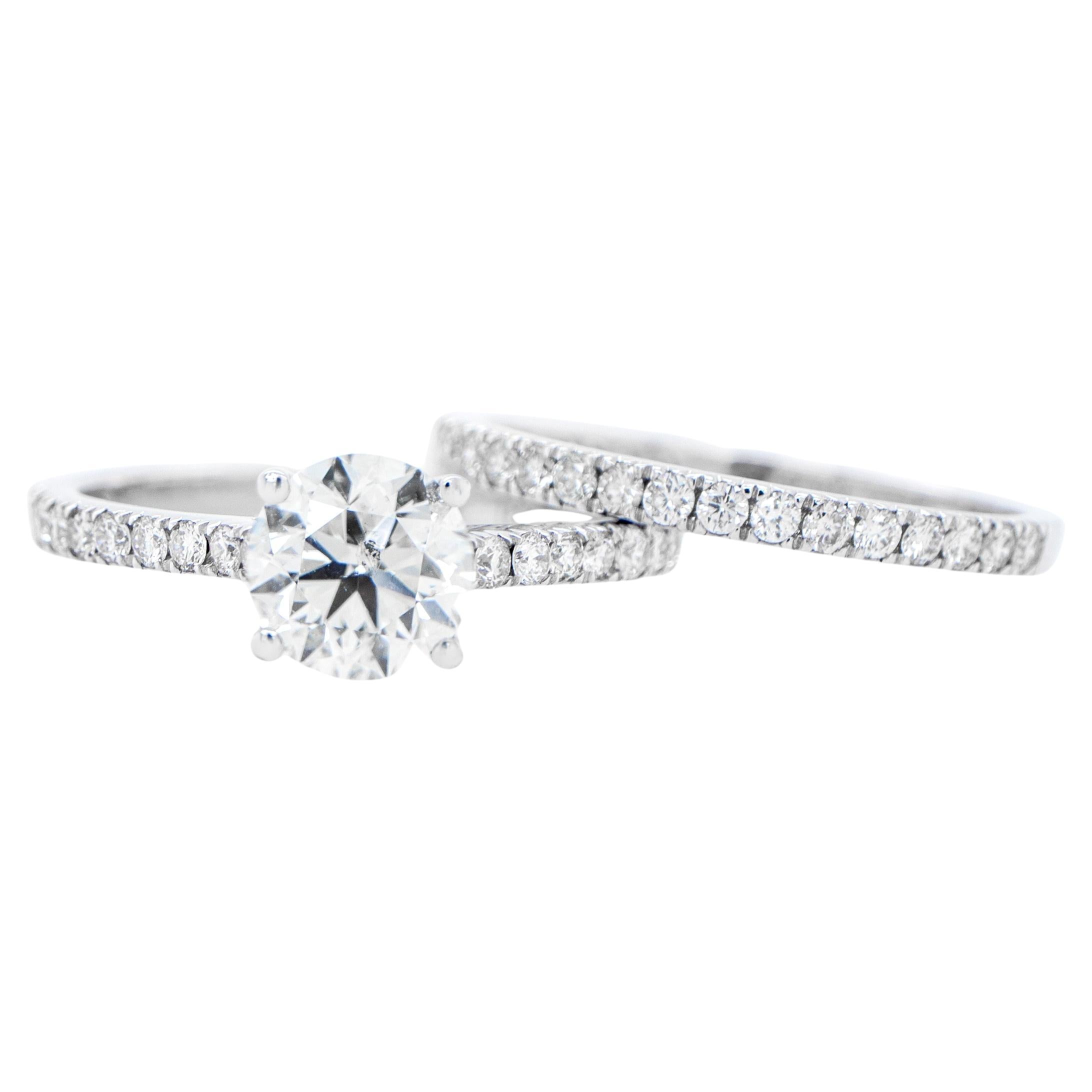 IGI Certified Round Diamond Engagement Ring Set 1.69 Carats 18K White Gold For Sale