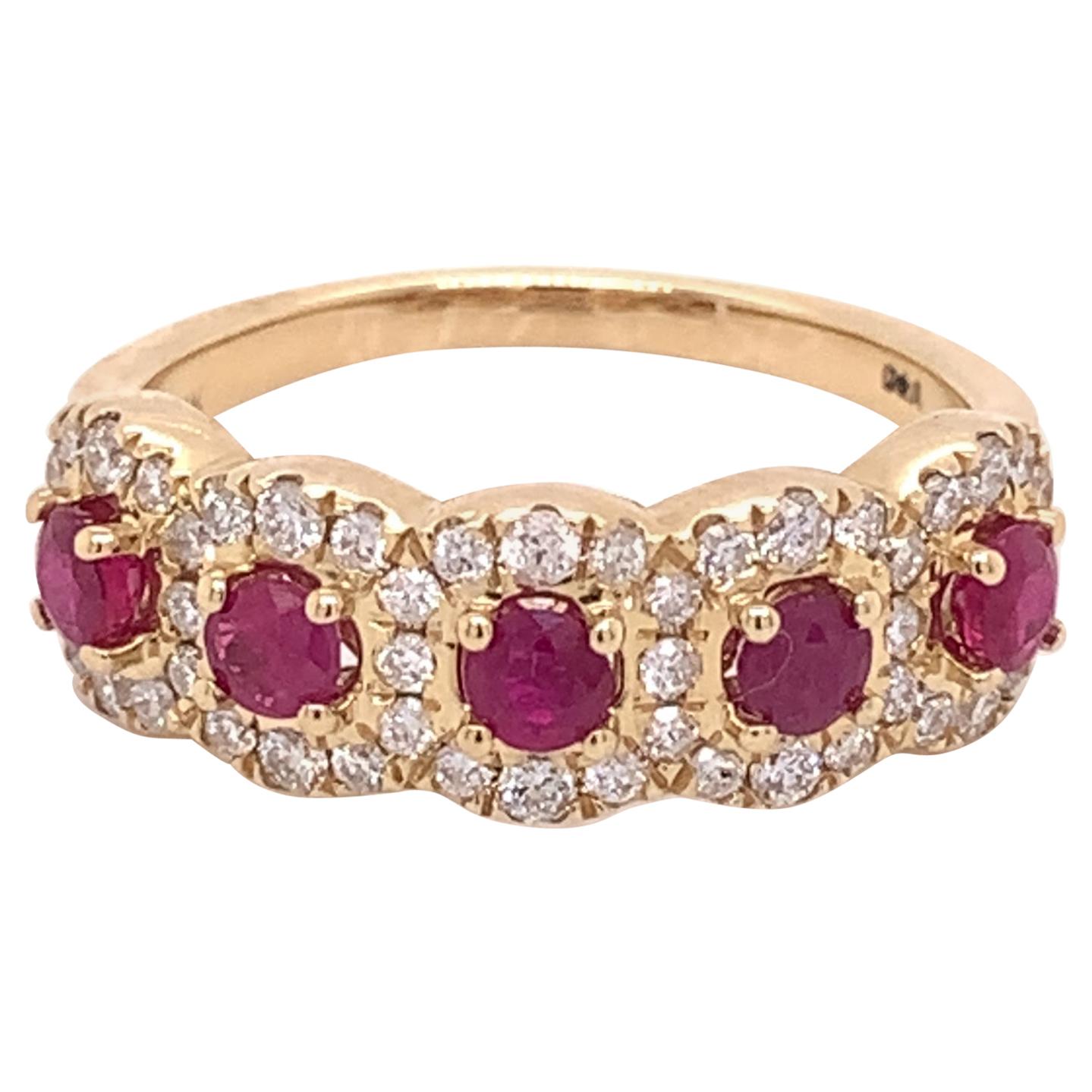 IGI Certified Ruby and Diamond 14K Yellow Gold Ring For Sale