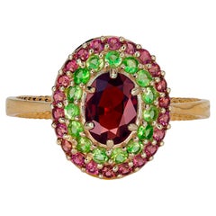 IGI Certified Spinel Ring with Side Tsavorites and Rubies