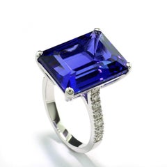 IGI Certified Tanzanite 15.45ct Diamonds Ring 18k White Gold Quality AAAA