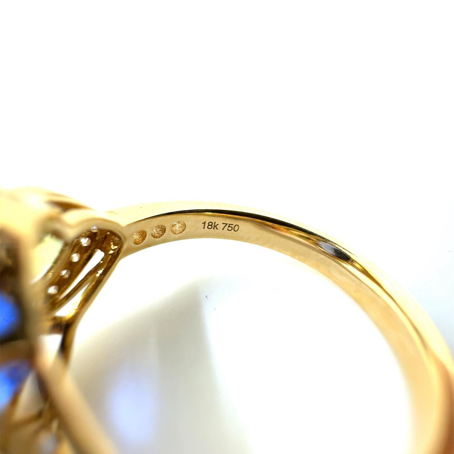 Oval Cut IGI Certified Tanzanite Yellow Sapphire Diamond Ring in 14K Yellow Gold For Sale