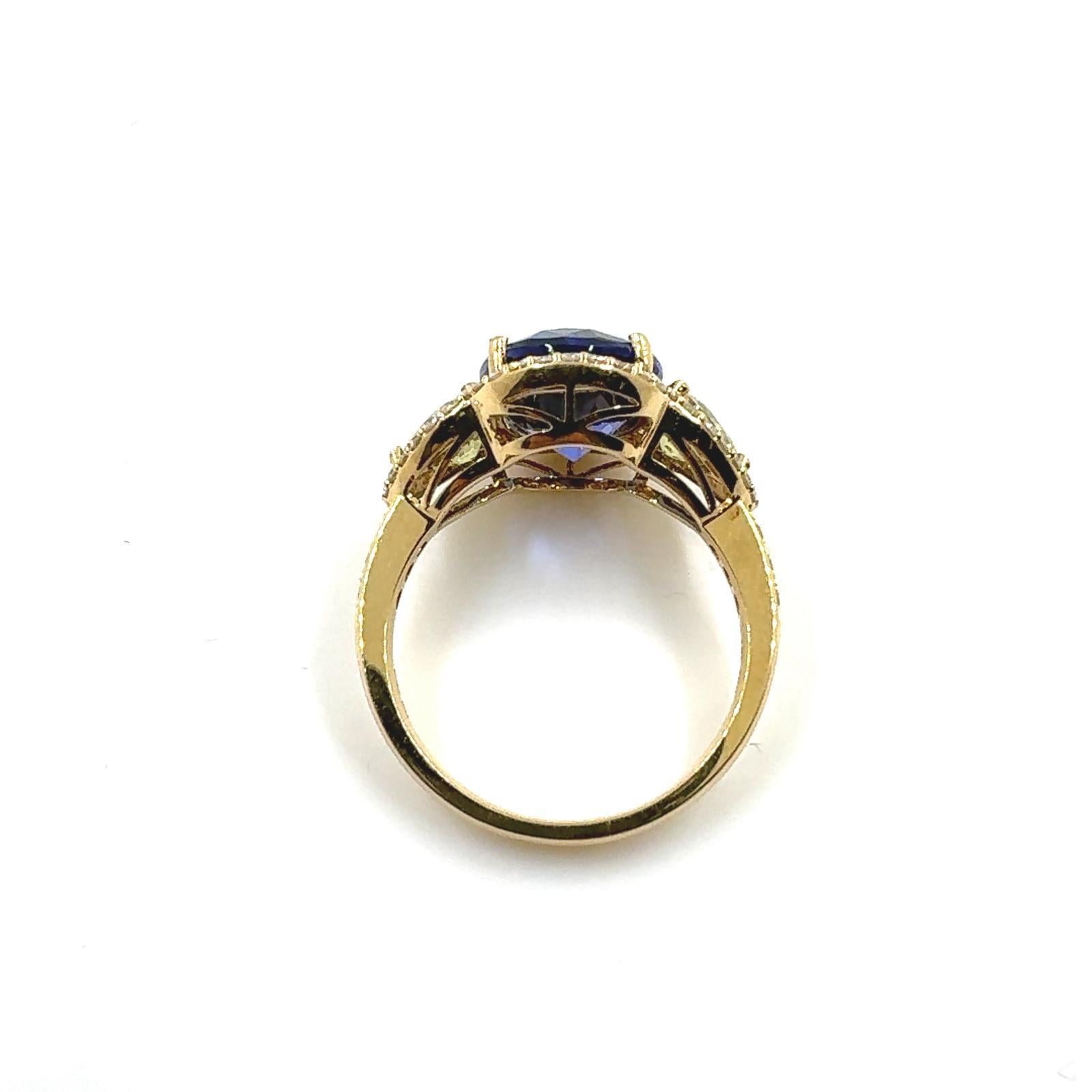 Women's IGI Certified Tanzanite Yellow Sapphire Diamond Ring in 14K Yellow Gold For Sale