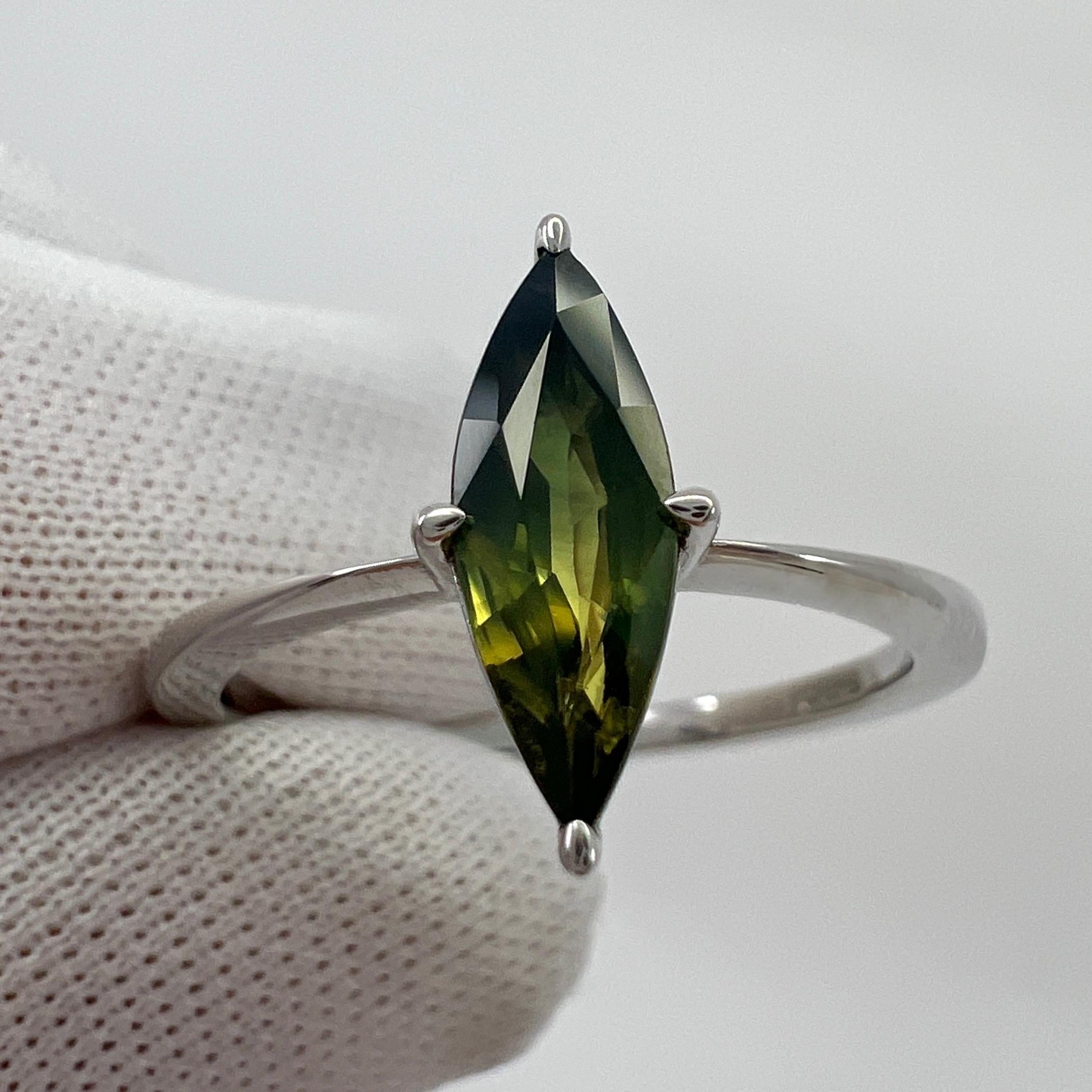Unique Natural Parti Colour Australian Untreated Sapphire 18k White Gold Ring. ITSIT designed. 

Unique 1.04 Carat sapphire with a rare blue, green yellow parti colour effect. Stunning to see. 

Fully certified by IGI confirming the sapphire as