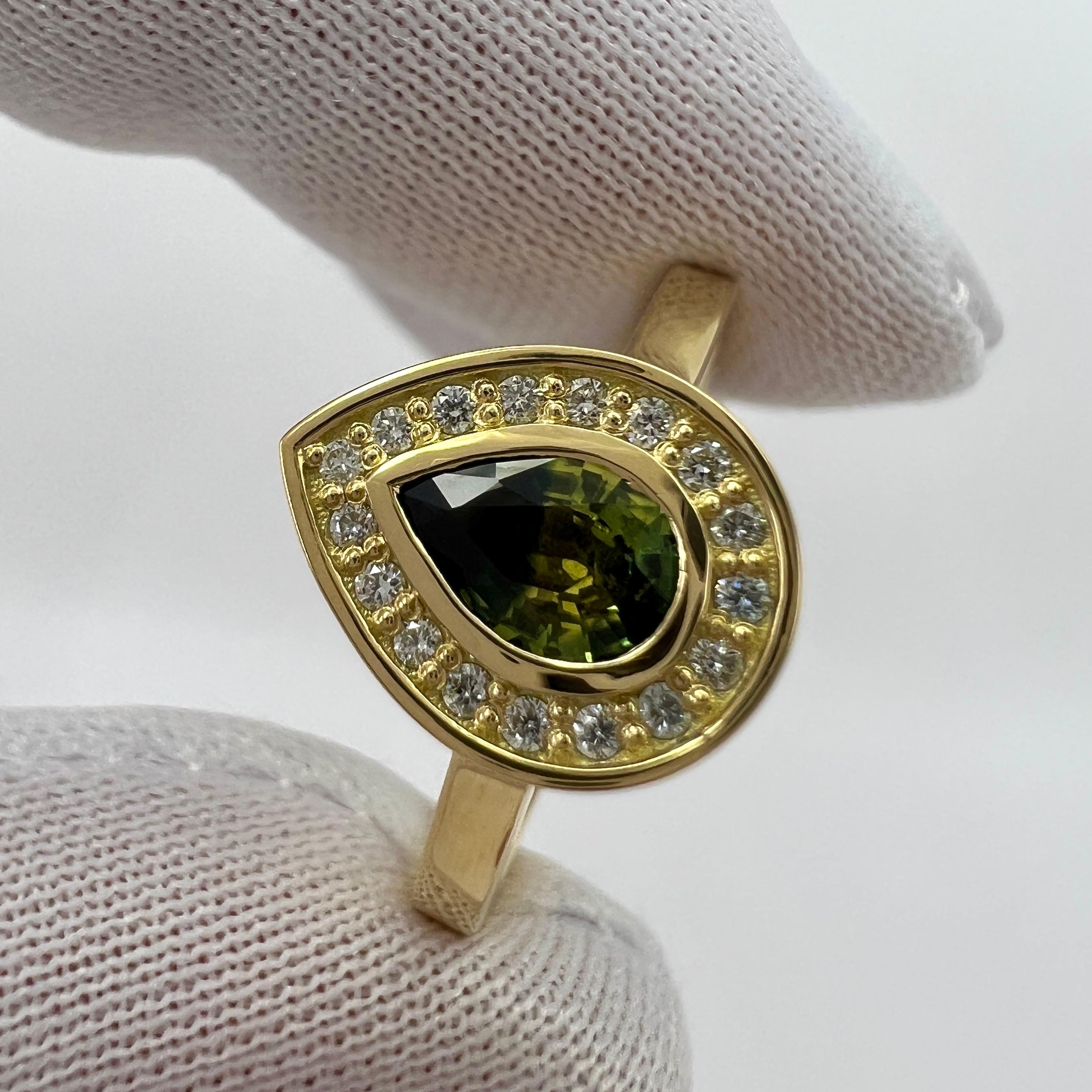 IGI Certified Unique Bi Colour Sapphire & Diamond 18k Yellow Gold Halo Ring 6