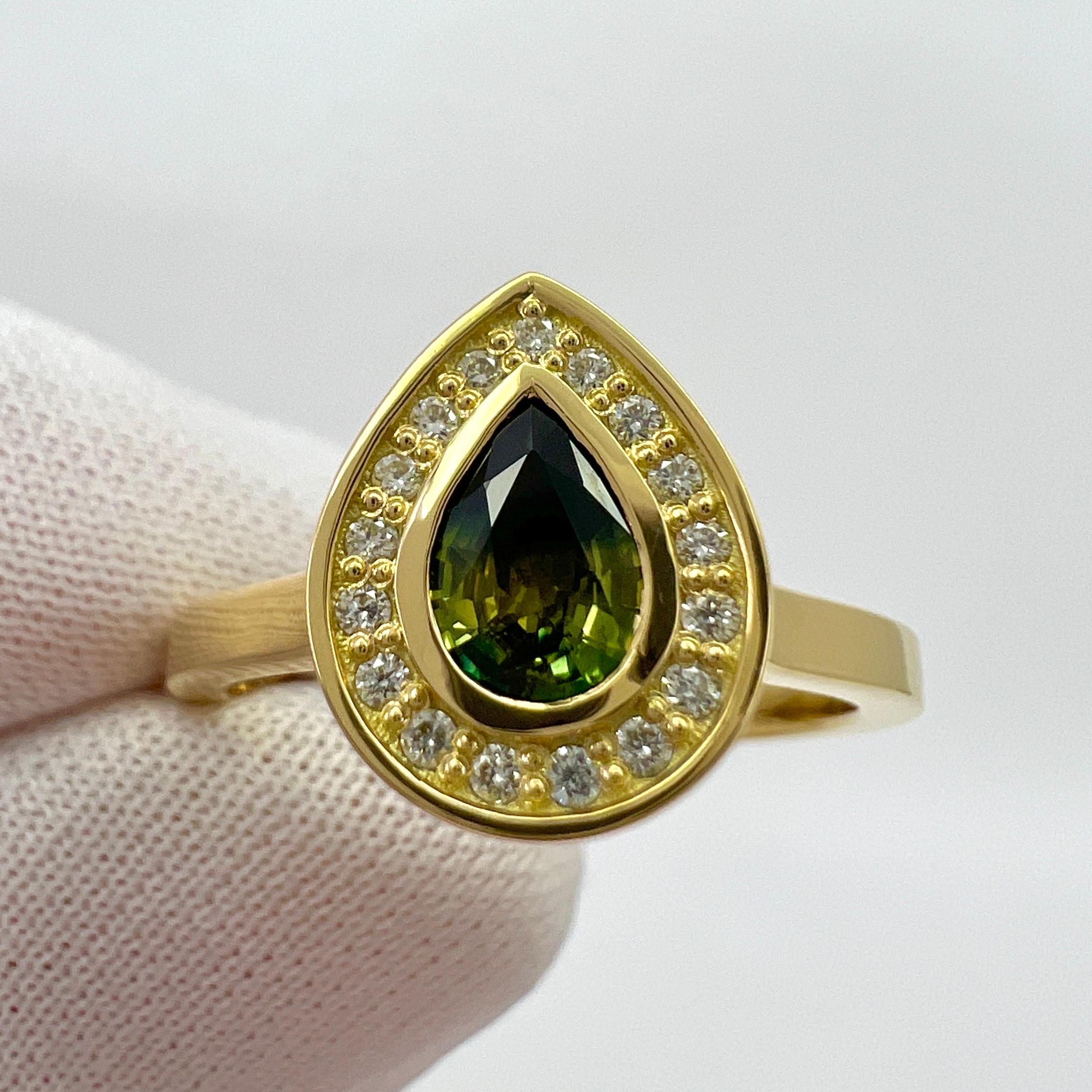 Unique IGI Certified Untreated Australian Bi Colour Sapphire & Diamond 18k Yellow Gold Halo Ring

Fine 0.51 carat sapphire with a unique blue yellow bi colour effect. Showing a natural colour split of blue and yellow across the stone.
This sapphire