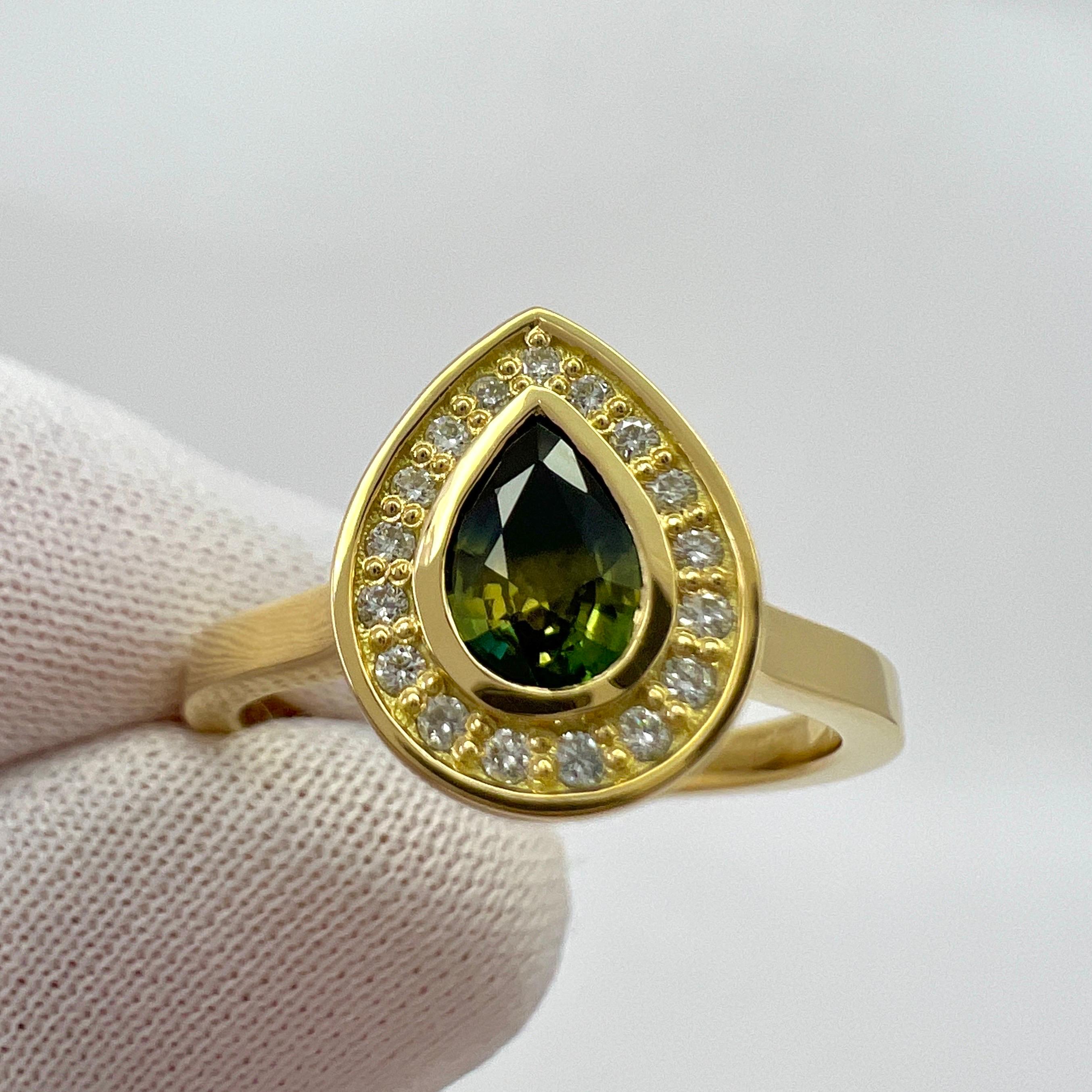 Women's or Men's IGI Certified Unique Bi Colour Sapphire & Diamond 18k Yellow Gold Halo Ring