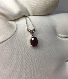 IGI Certified Untreated 1.02 Carat Ruby Oval Cut 14 Karat White Gold Pendant