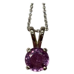 IGI Certified Untreated 1.04ct Pink Purple Sapphire White Gold Solitaire Pendant