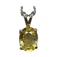 IGI Certified Untreated 1.36ct Yellow Sapphire White Gold Oval Pendant Necklace