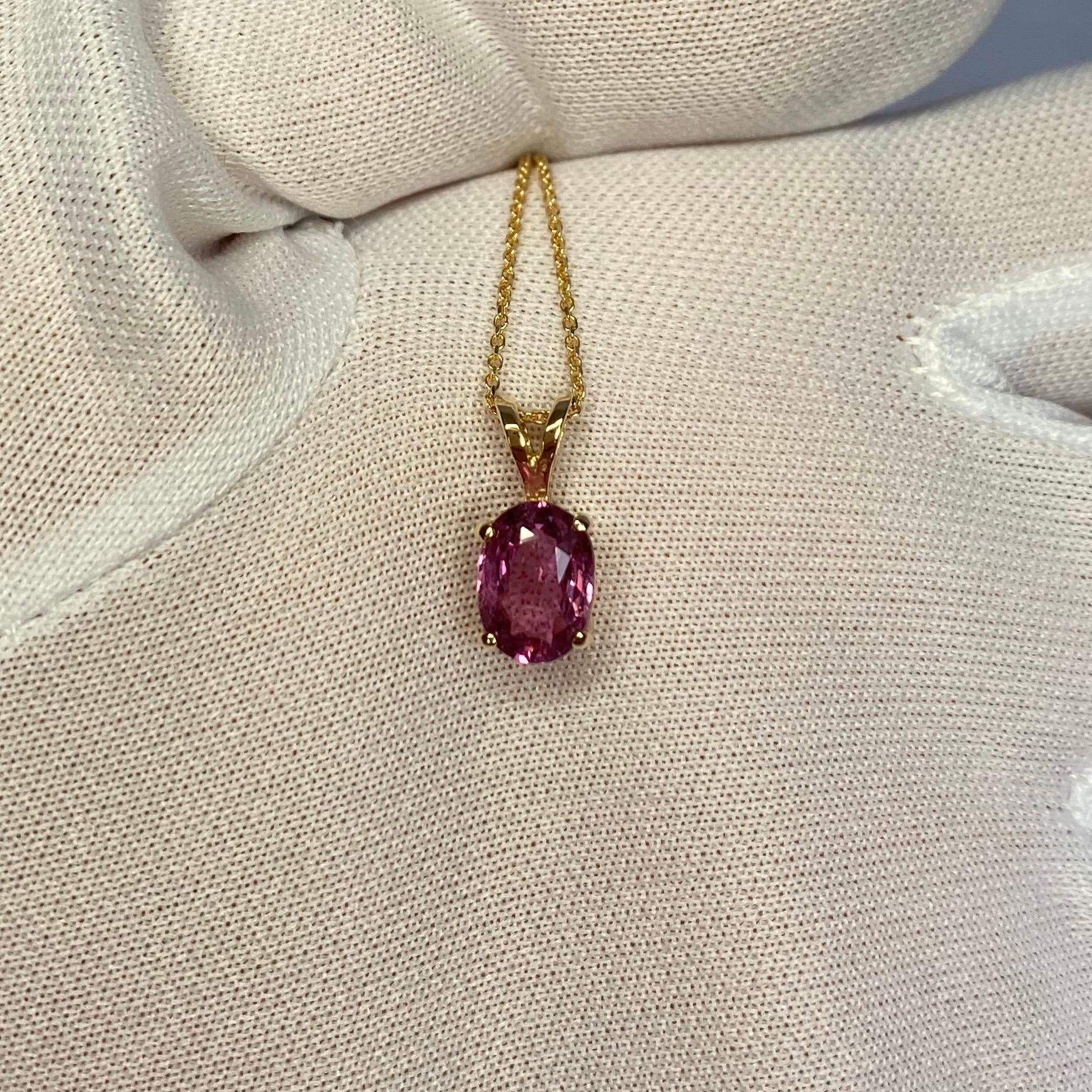 Oval Cut IGI Certified Untreated 1.61ct Pink Purple Sapphire Solitaire Pendant Necklace