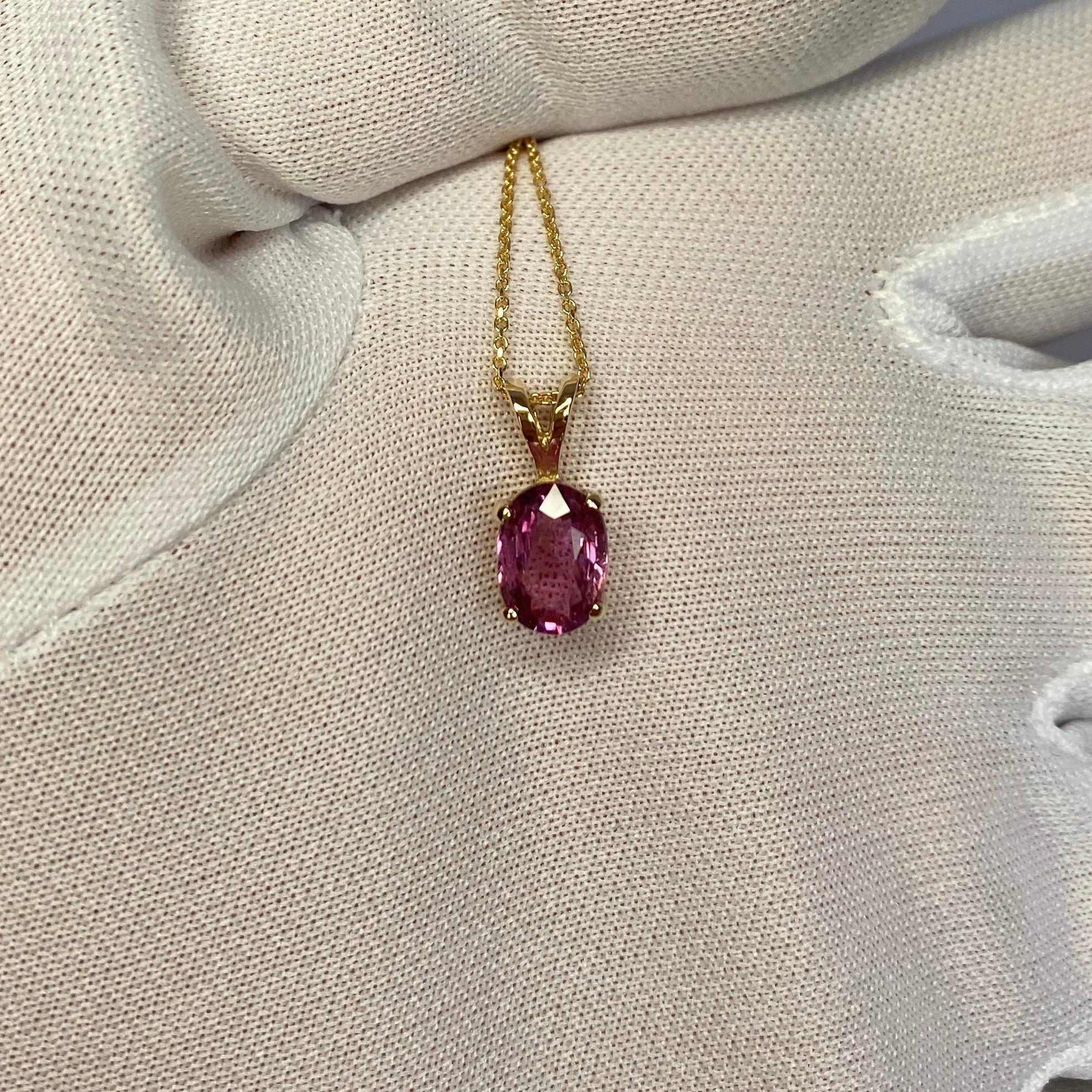 IGI Certified Untreated 1.61ct Pink Purple Sapphire Solitaire Pendant Necklace 1