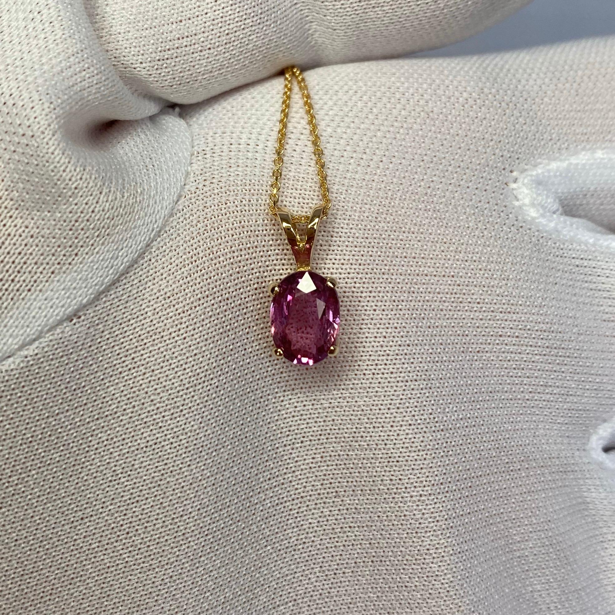 IGI Certified Untreated 1.61ct Pink Purple Sapphire Solitaire Pendant Necklace 2