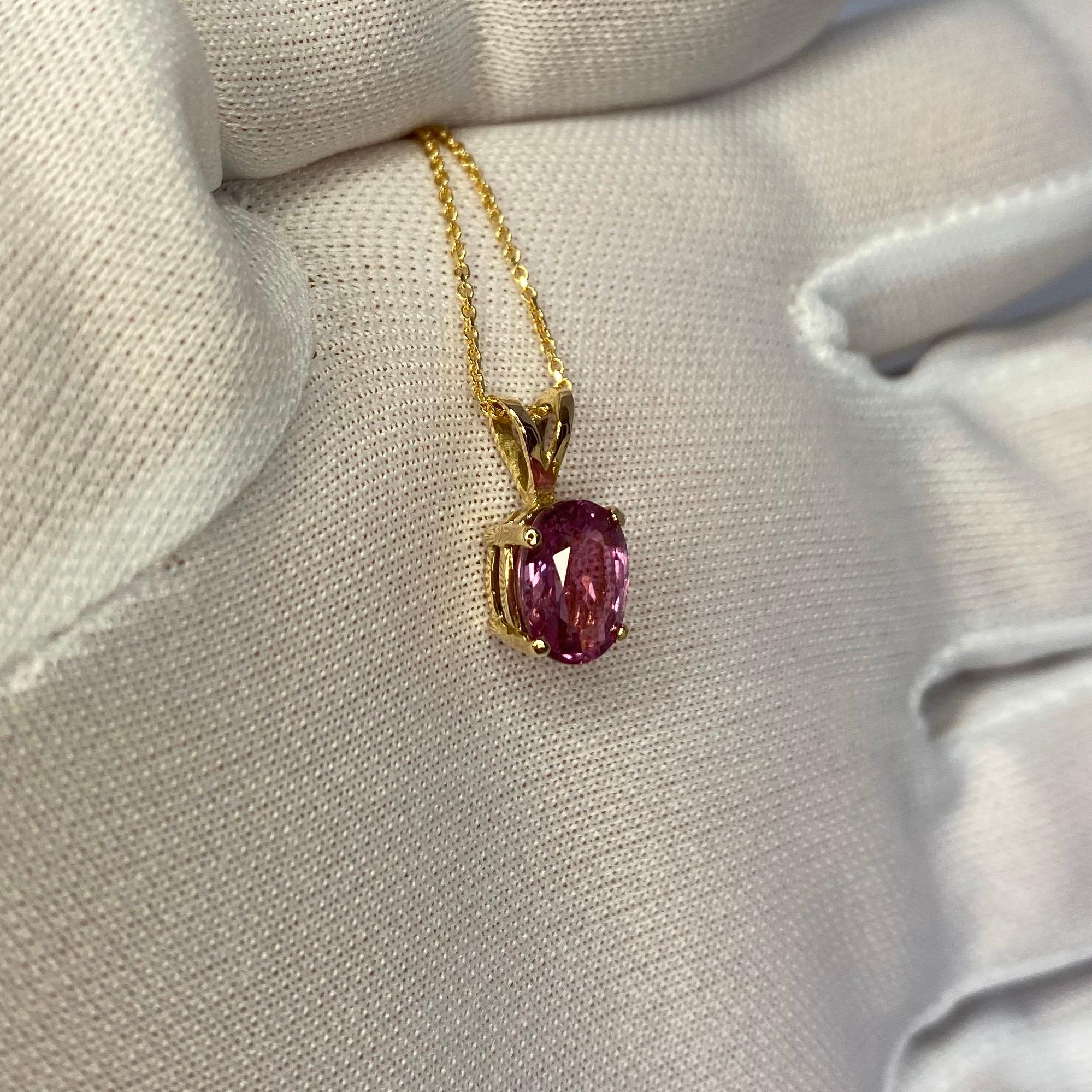 IGI Certified Untreated 1.61ct Pink Purple Sapphire Solitaire Pendant Necklace 3