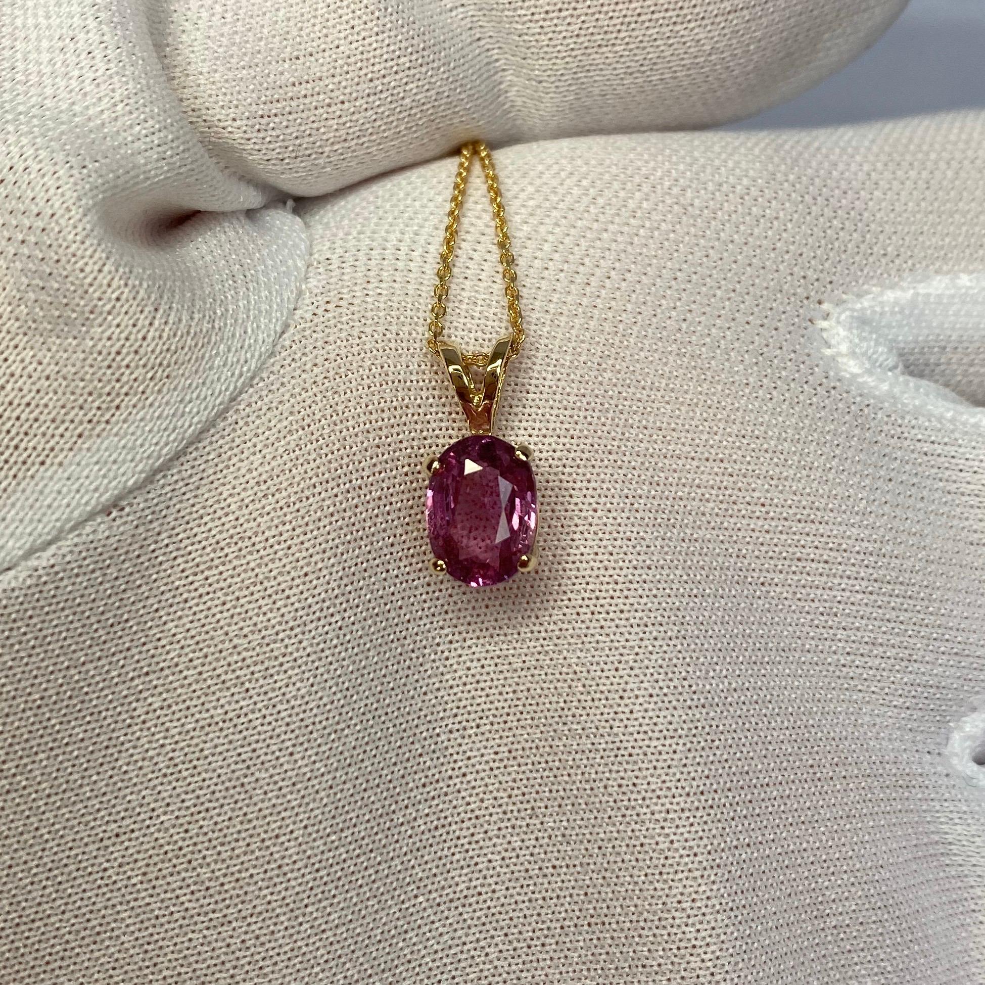 IGI Certified Untreated 1.61ct Pink Purple Sapphire Solitaire Pendant Necklace 4