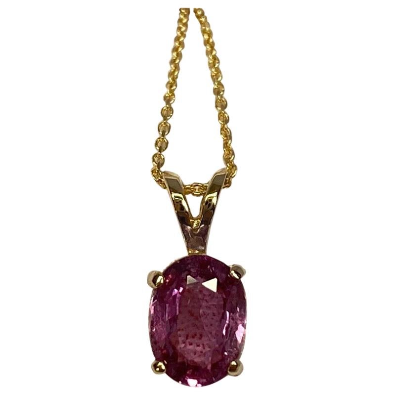 IGI Certified Untreated 1.61ct Pink Purple Sapphire Solitaire Pendant Necklace