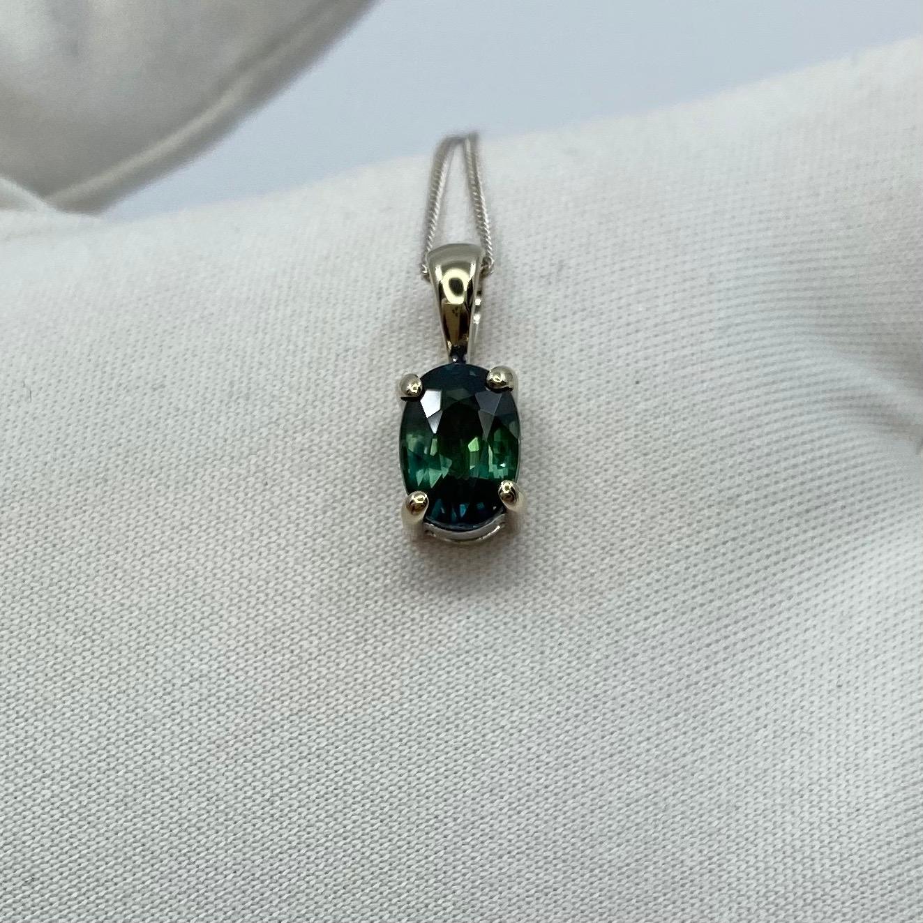 IGI Certified Untreated Bi Color Sapphire Blue Green Oval Cut Pendant Necklace 1