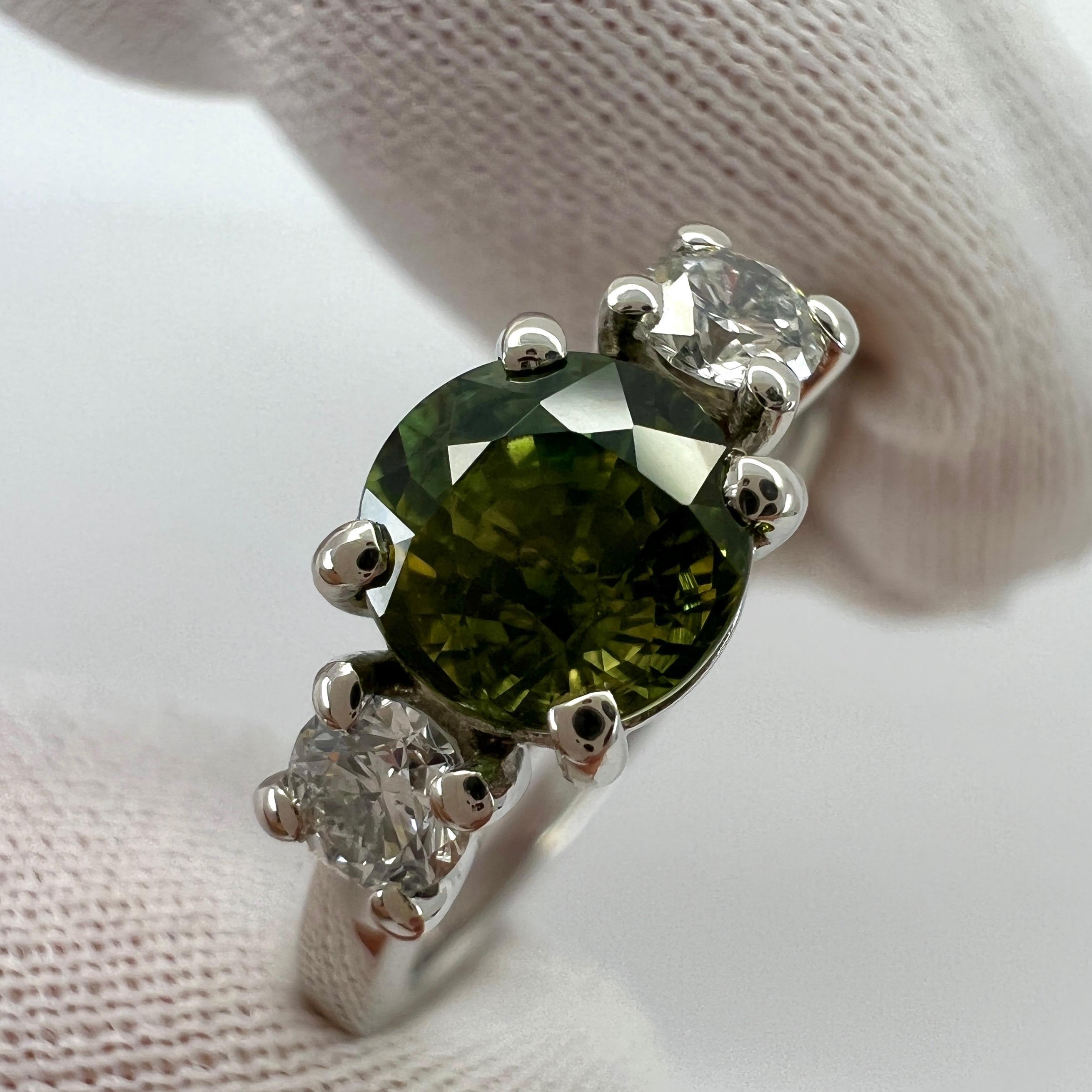 IGI Certified Untreated Bi Colour Sapphire & Diamond Three Stone Platinum Ring For Sale 6