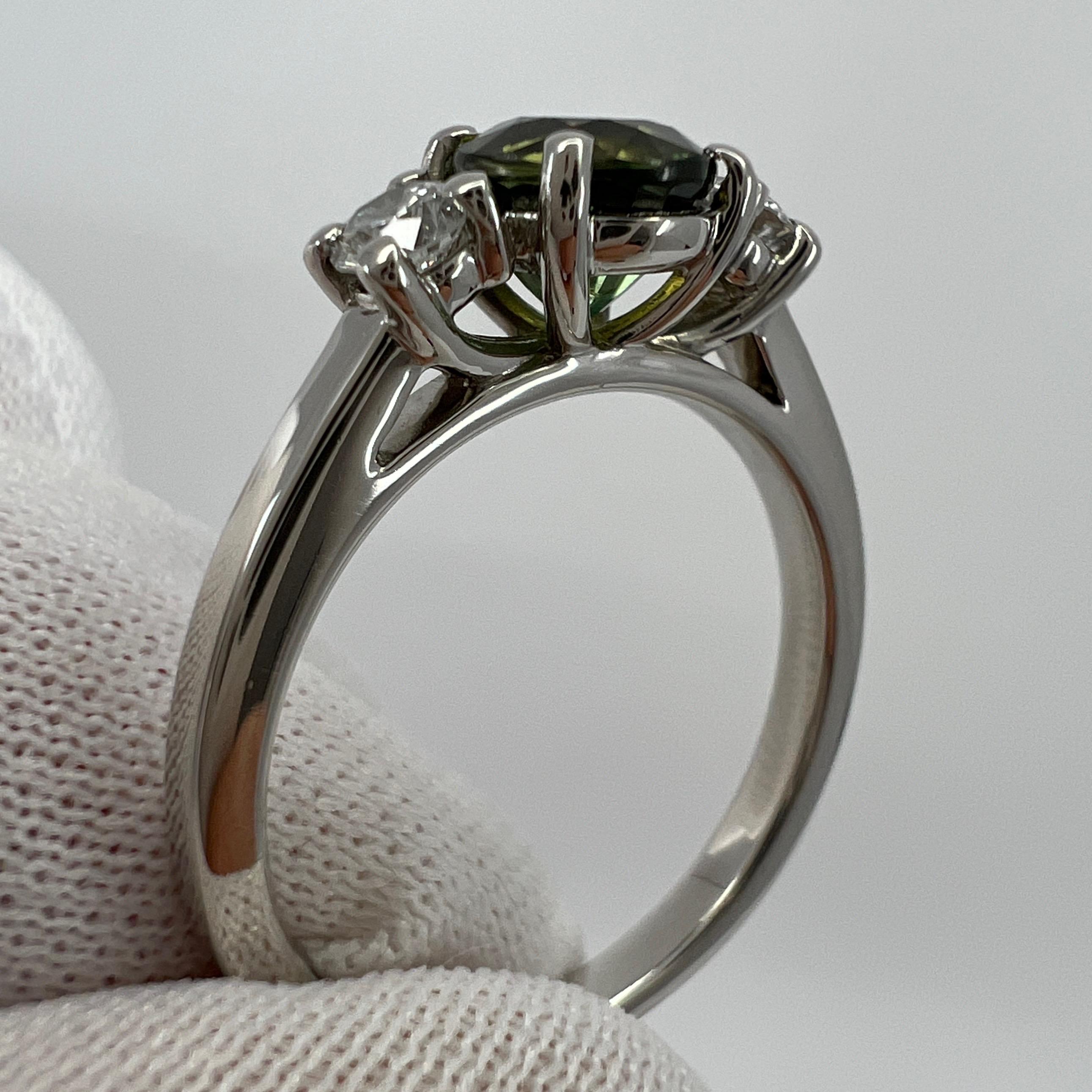 IGI Certified Untreated Bi Colour Sapphire & Diamond Three Stone Platinum Ring For Sale 7