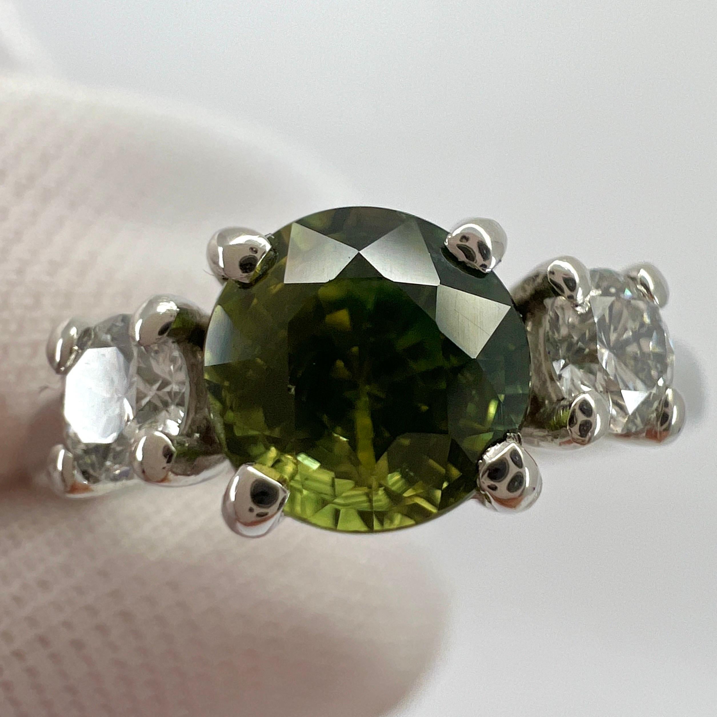 Women's or Men's IGI Certified Untreated Bi Colour Sapphire & Diamond Three Stone Platinum Ring For Sale