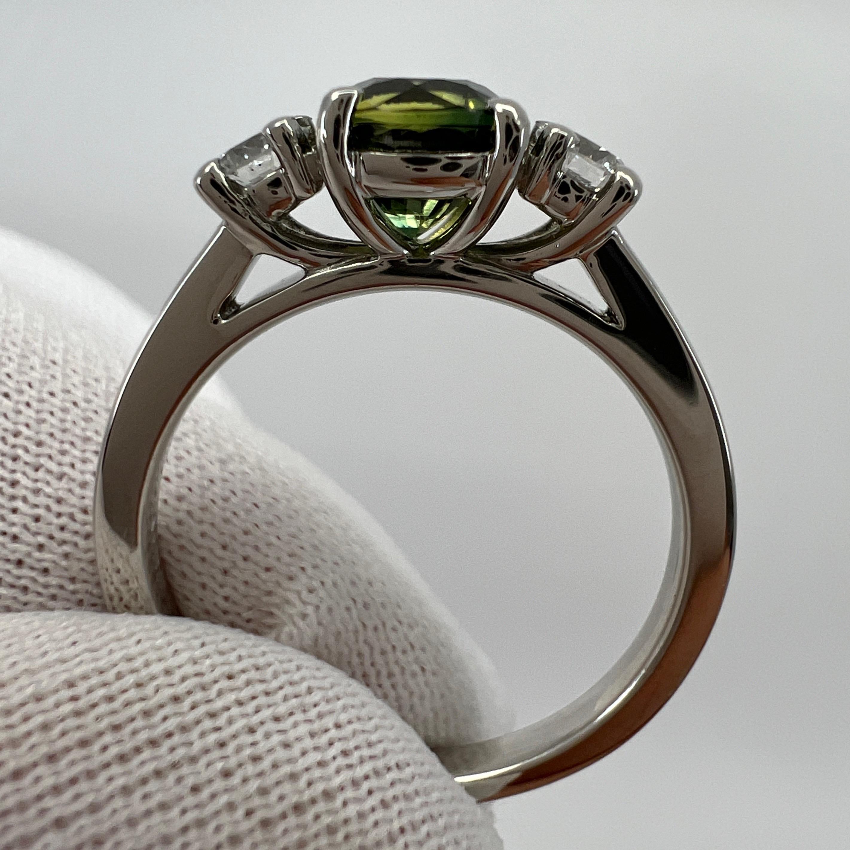 IGI Certified Untreated Bi Colour Sapphire & Diamond Three Stone Platinum Ring For Sale 2