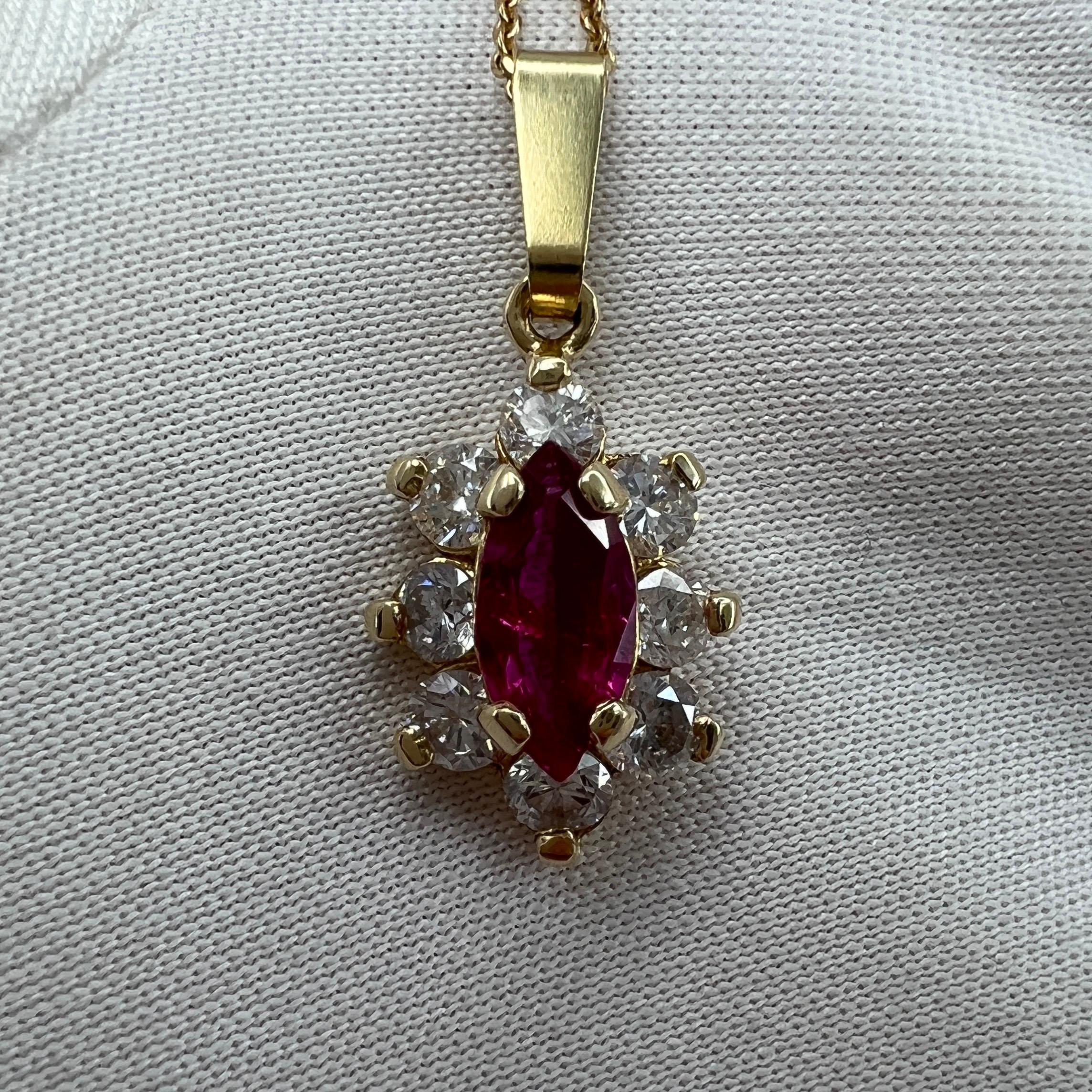 IGI Certified Untreated Burmese Ruby & Diamond Yellow Gold Pendant Necklace 4