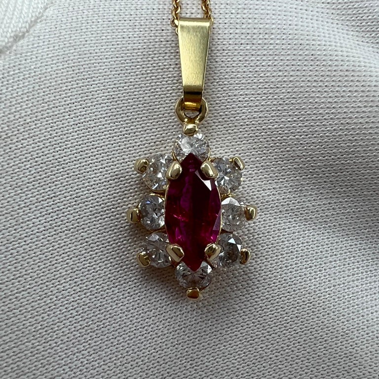 IGI Certified Untreated Burmese Ruby & Diamond Yellow Gold Pendant Necklace For Sale 5