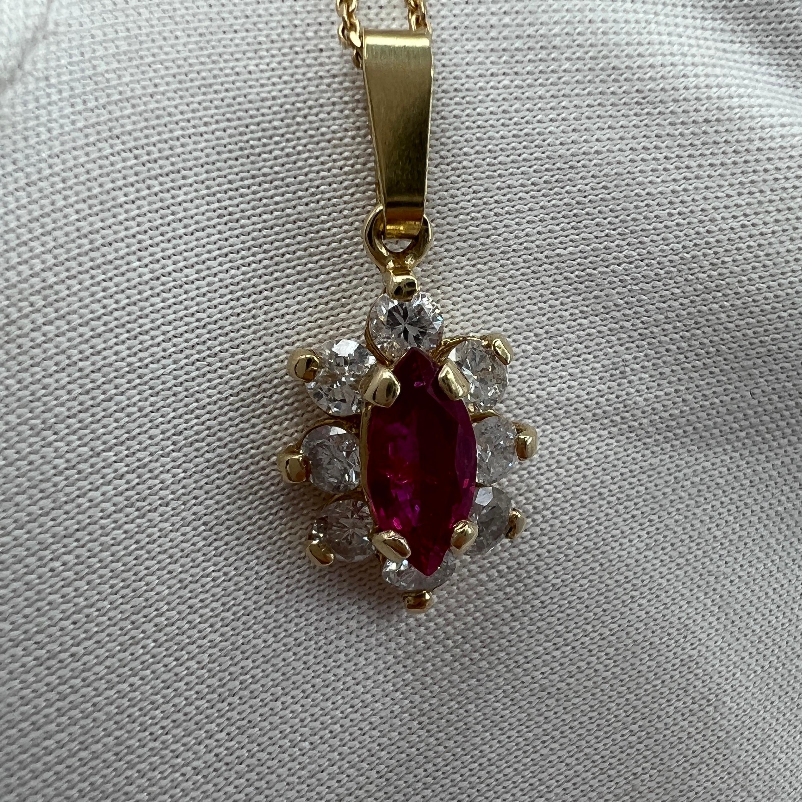 IGI Certified Untreated Burmese Ruby & Diamond Yellow Gold Pendant Necklace In New Condition In Birmingham, GB