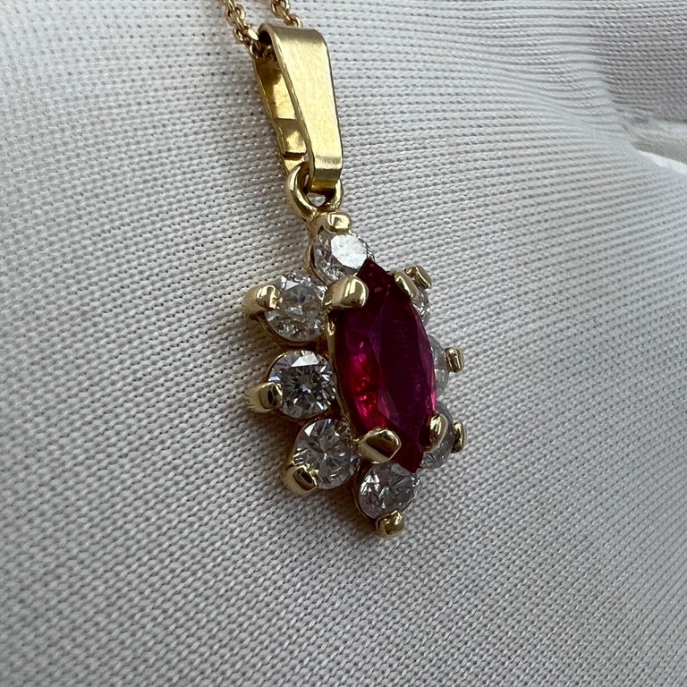 IGI Certified Untreated Burmese Ruby & Diamond Yellow Gold Pendant Necklace For Sale 1