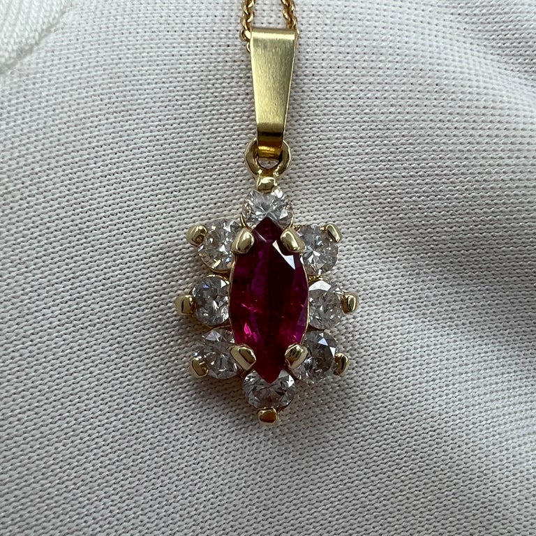 IGI Certified Untreated Burmese Ruby & Diamond Yellow Gold Pendant Necklace For Sale 2