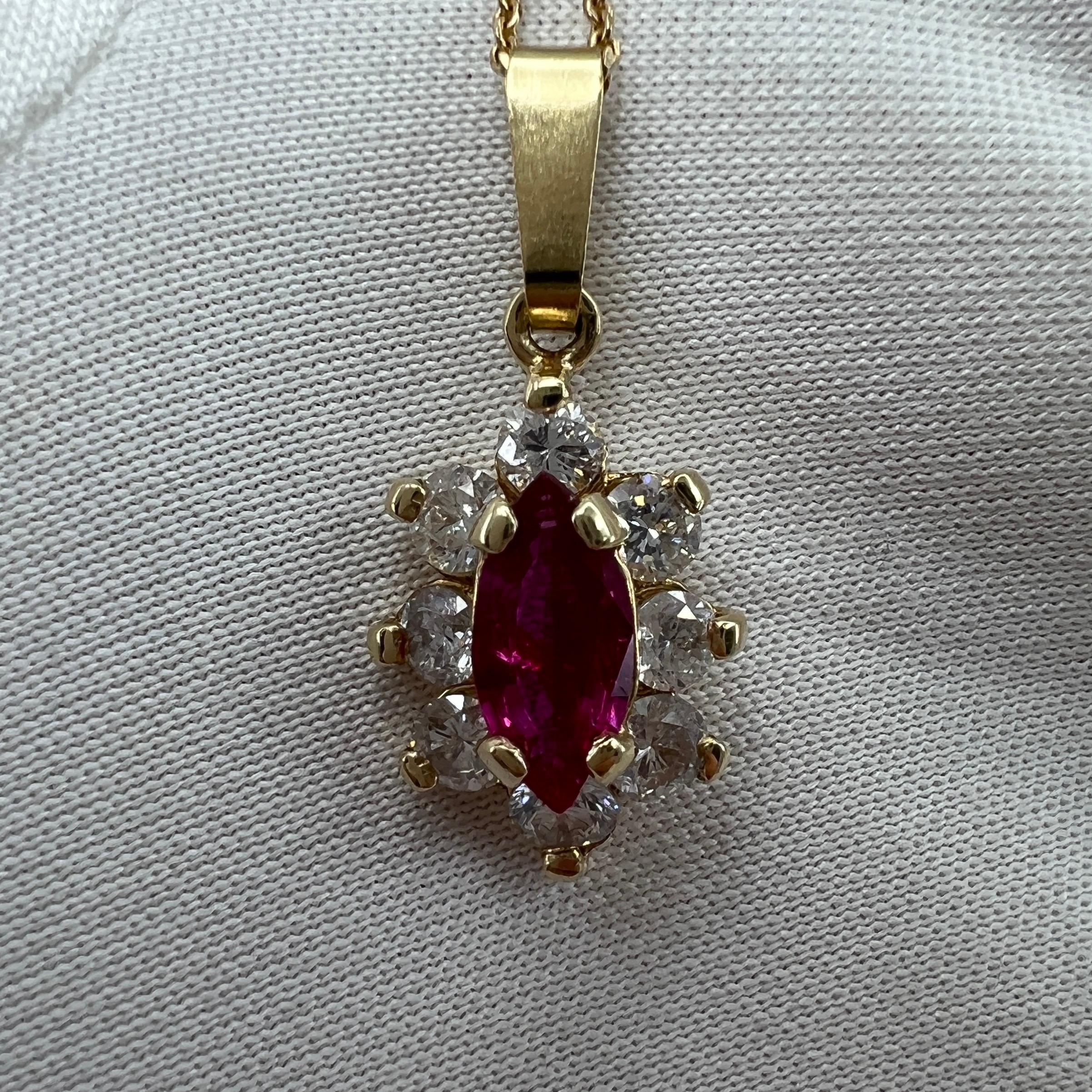 IGI Certified Untreated Burmese Ruby & Diamond Yellow Gold Pendant Necklace 2