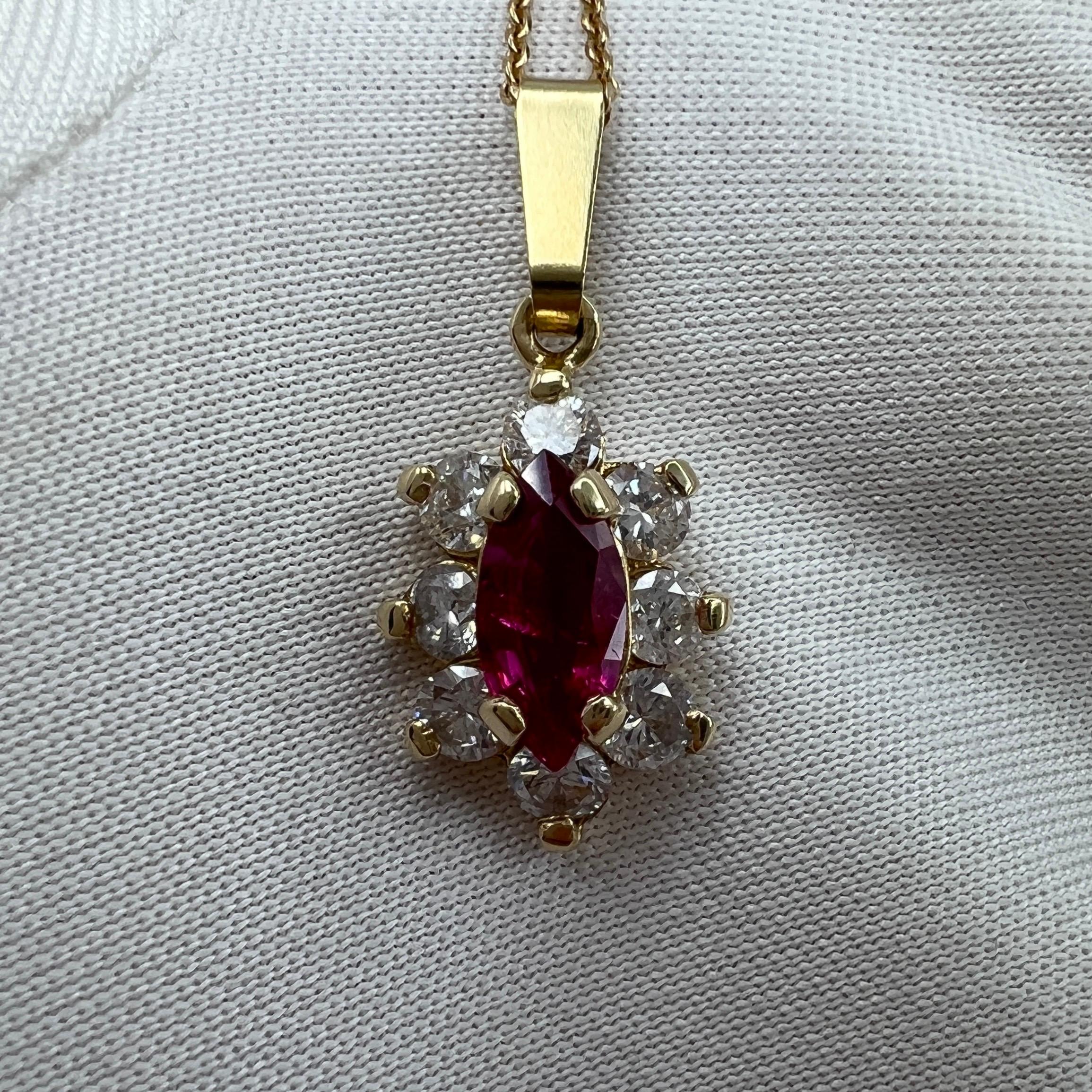 IGI Certified Untreated Burmese Ruby & Diamond Yellow Gold Pendant Necklace 3