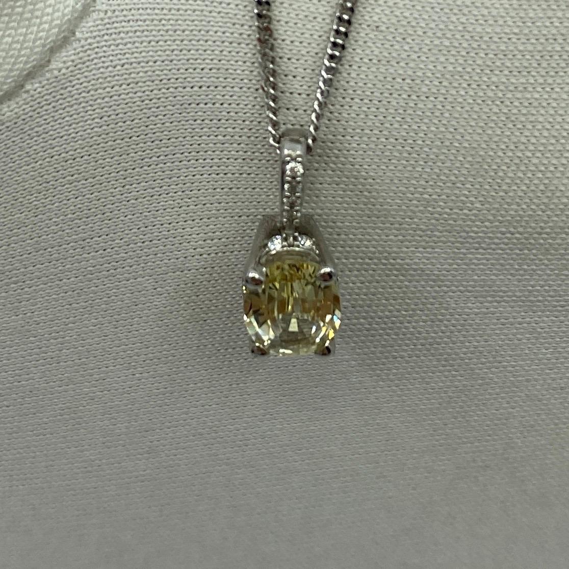 IGI Certified Untreated Ceylon Yellow Sapphire Diamond 18k White Gold Pendant For Sale 4