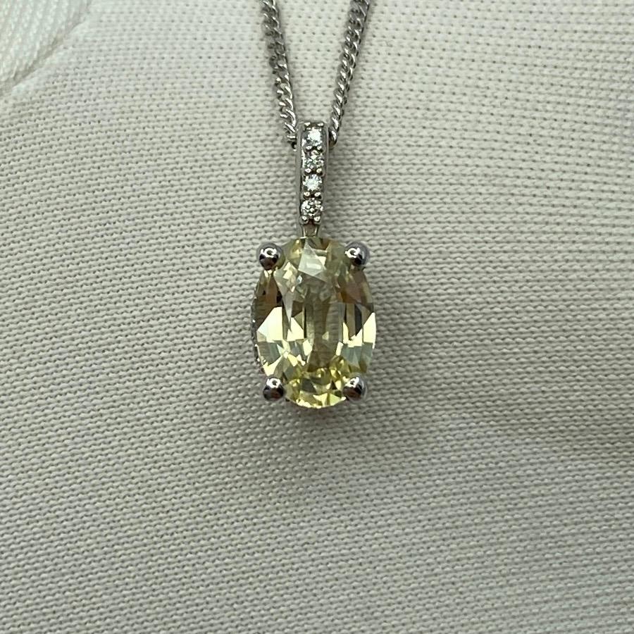 IGI Certified Untreated Ceylon Yellow Sapphire Diamond 18k White Gold Pendant For Sale 5