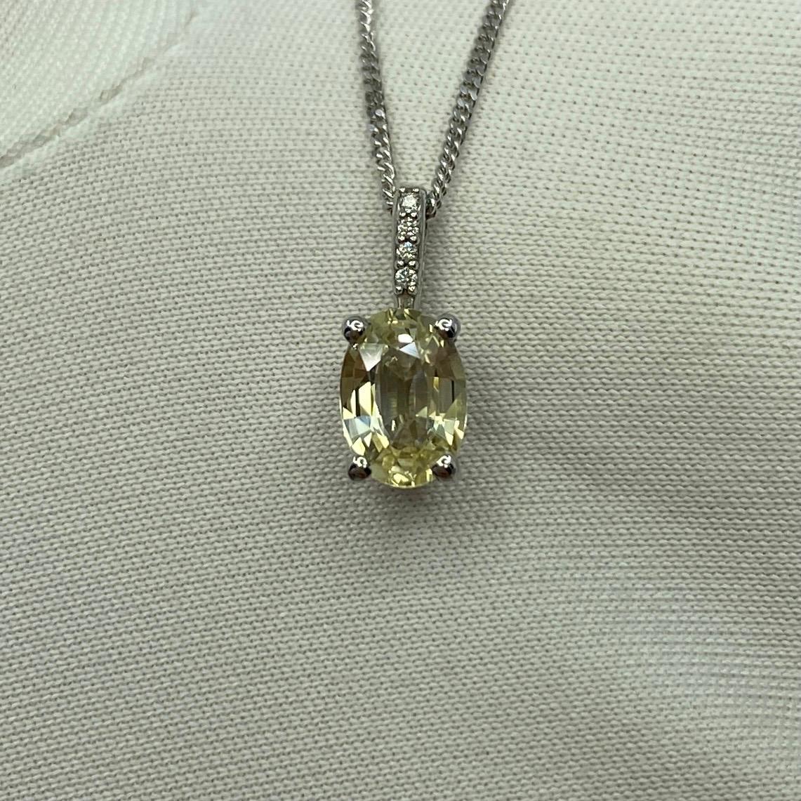 IGI Certified Untreated Ceylon Yellow Sapphire Diamond 18k White Gold Pendant For Sale 1