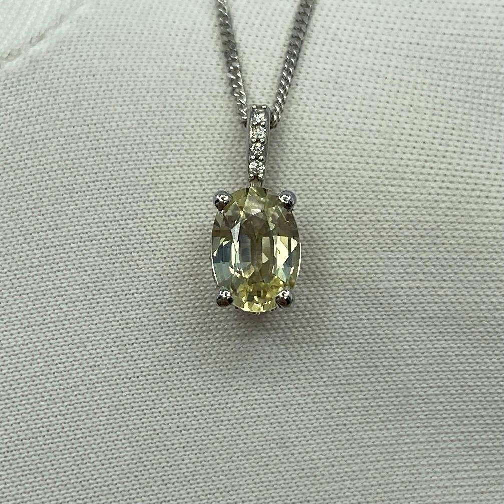 IGI Certified Untreated Ceylon Yellow Sapphire Diamond 18k White Gold Pendant For Sale 2