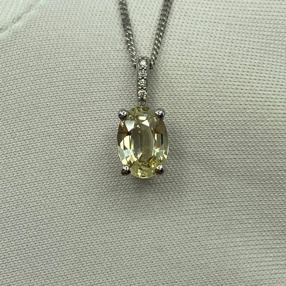 IGI Certified Untreated Ceylon Yellow Sapphire Diamond 18k White Gold Pendant For Sale 3