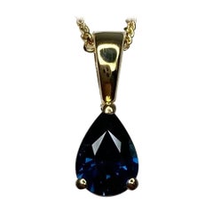 IGI Certified Untreated Deep Blue Sapphire Pear Teardrop 18k Yellow Gold Pendant