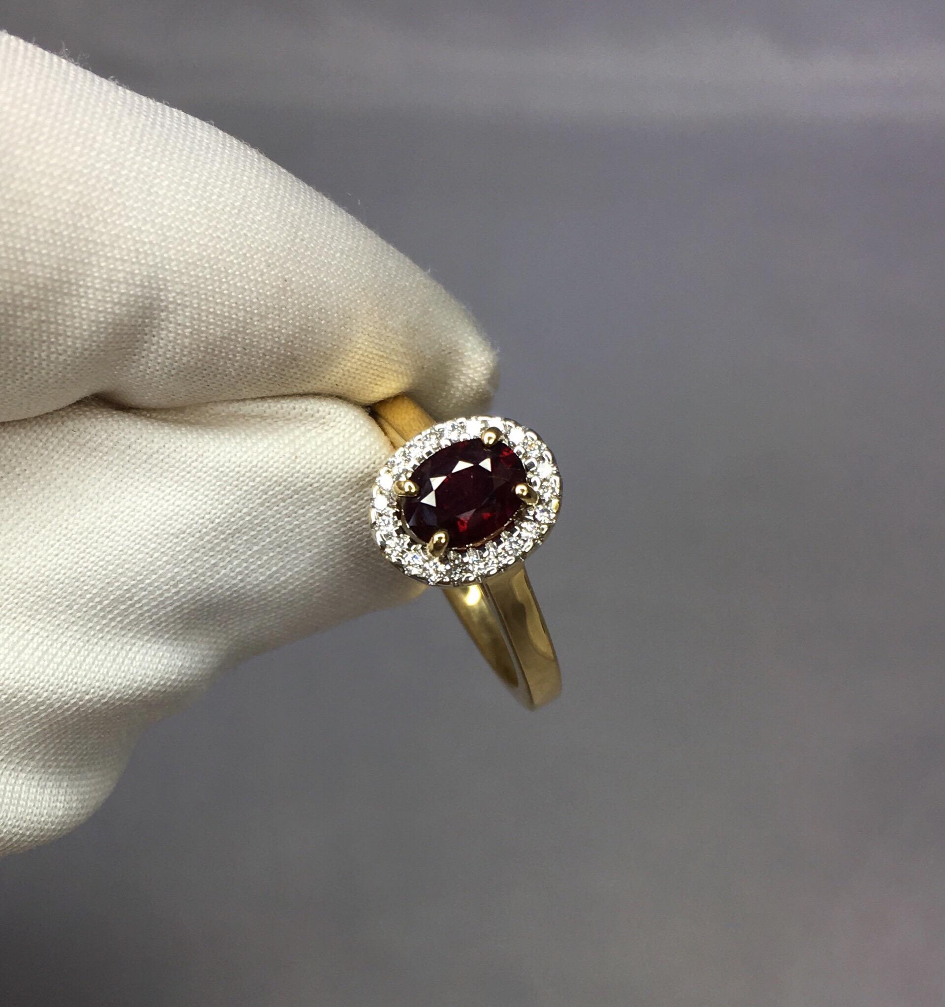 Women's or Men's IGI Certified Untreated Deep Red Ruby and Diamond 18 Karat Halo Cluster Ring
