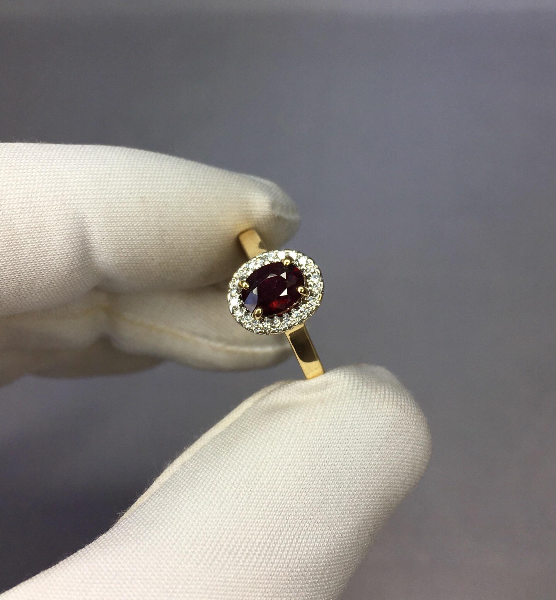 IGI Certified Untreated Deep Red Ruby and Diamond 18 Karat Halo Cluster Ring 2